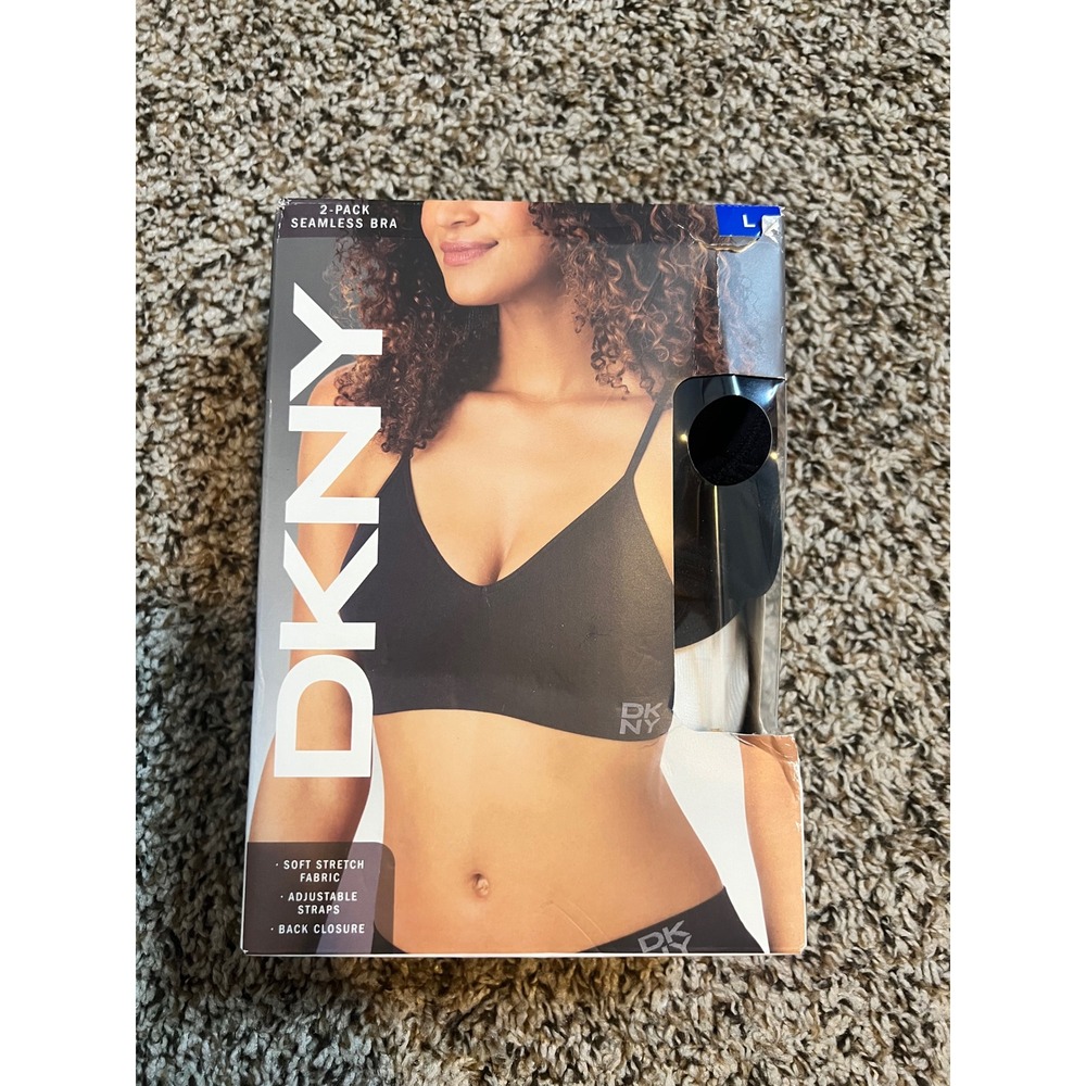DKNY Womens 2-Pack Seamless Bra Black Ivory Soft Stretch Adjustable Straps L